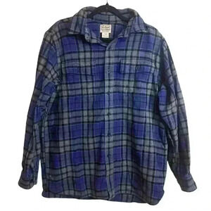 LL Bean Chamois Blue Plaid Flannel Button-Front Shirt Item ID 277981  Men's M